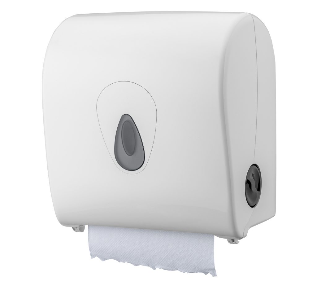 Witte handdoek rol dispenser.