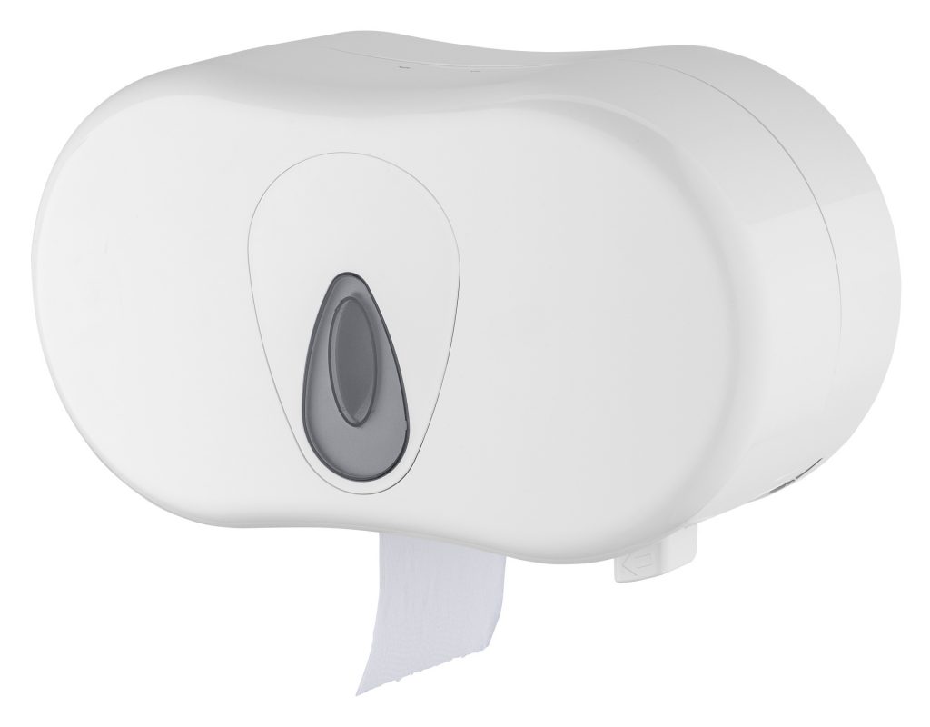 Witte toiletpapier dispenser.
